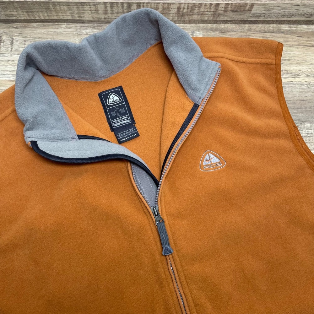 Vintage Nike ACG Therma-Fit Fleece Vest Men XL Burnt Orange Zip Thermal Layer